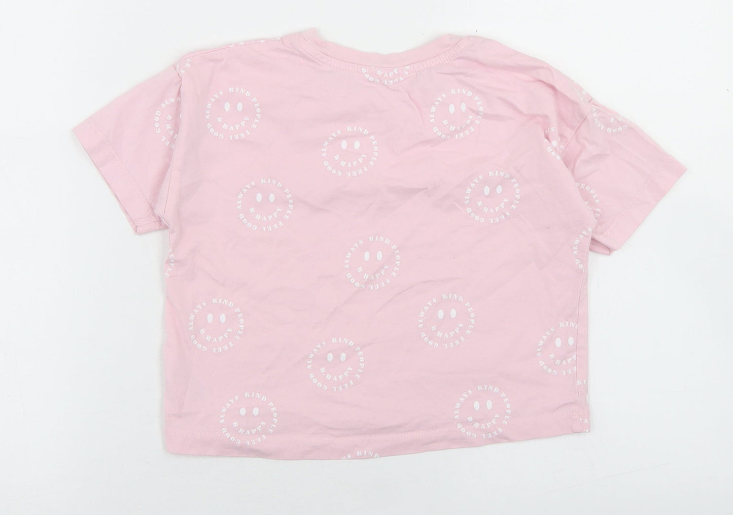 George Girls Pink Geometric Cotton Cropped T-Shirt Size 5-6 Years Crew Neck  - Smiley Face