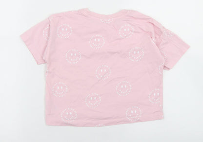 George Girls Pink Geometric Cotton Cropped T-Shirt Size 5-6 Years Crew Neck  - Smiley Face