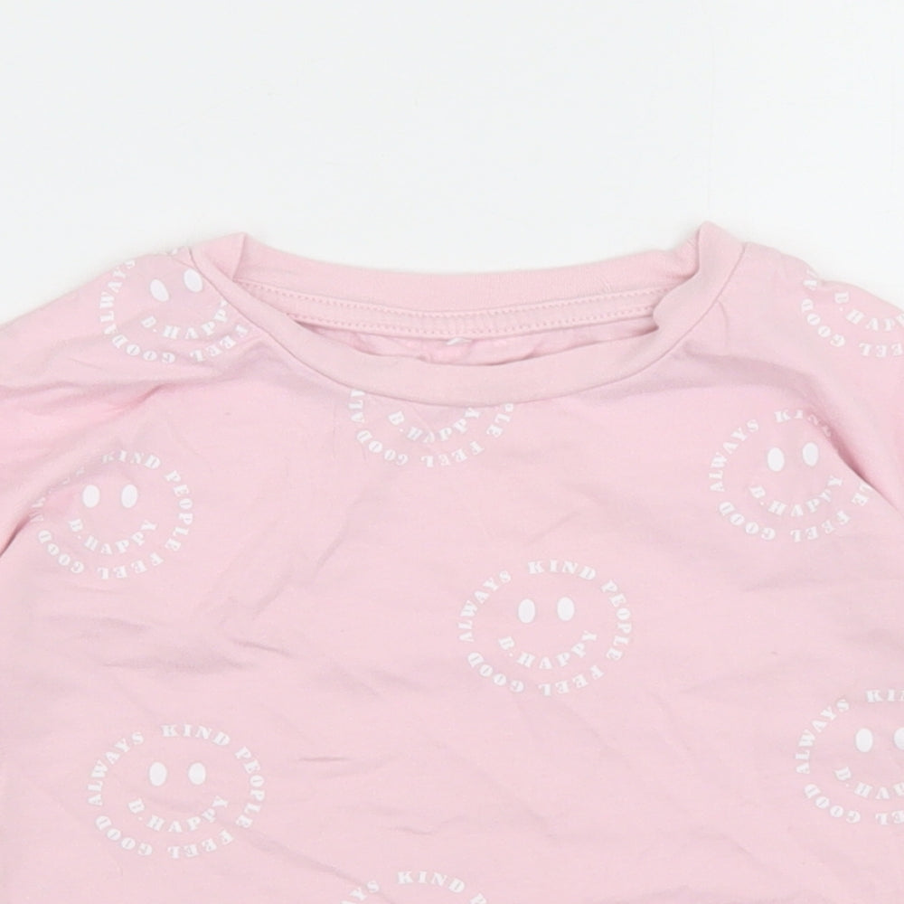 George Girls Pink Geometric Cotton Cropped T-Shirt Size 5-6 Years Crew Neck  - Smiley Face