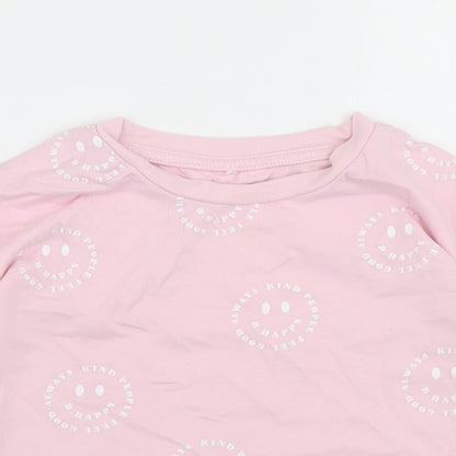 George Girls Pink Geometric Cotton Cropped T-Shirt Size 5-6 Years Crew Neck  - Smiley Face