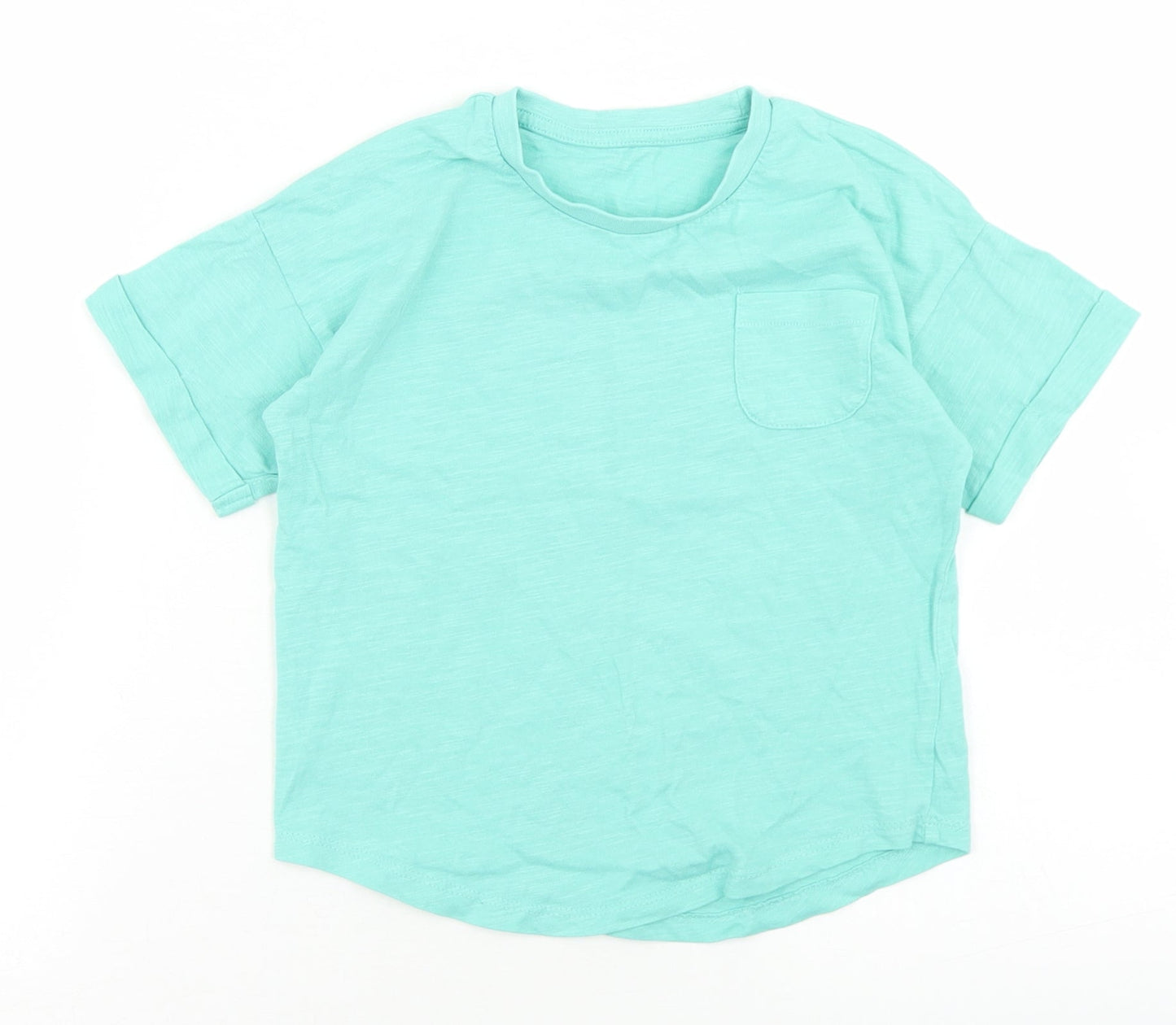 Matalan Girls Blue  Cotton Basic T-Shirt Size 5-6 Years Crew Neck  - Chest Pocket