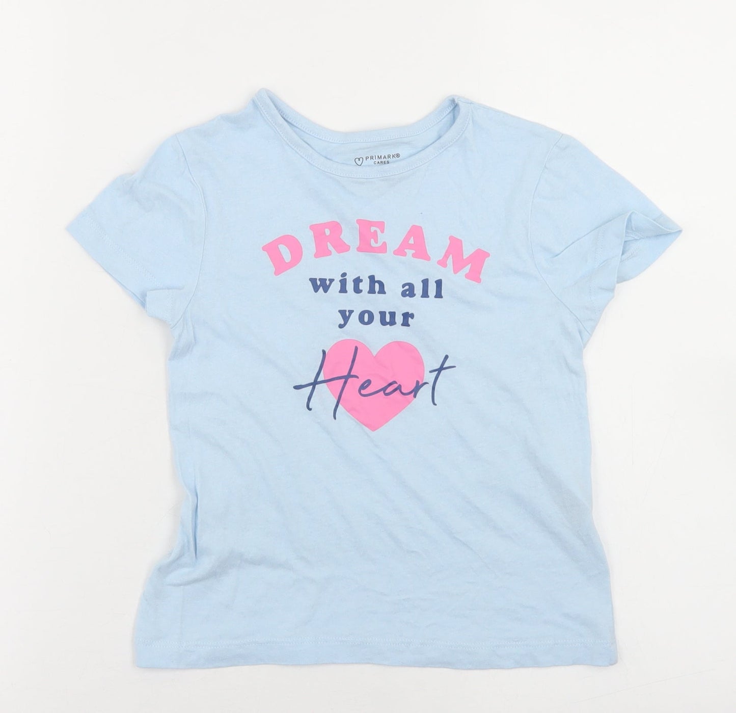 Primark Girls Blue  Cotton Basic T-Shirt Size 5-6 Years Crew Neck  - Dream