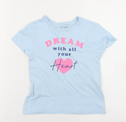 Primark Girls Blue  Cotton Basic T-Shirt Size 5-6 Years Crew Neck  - Dream