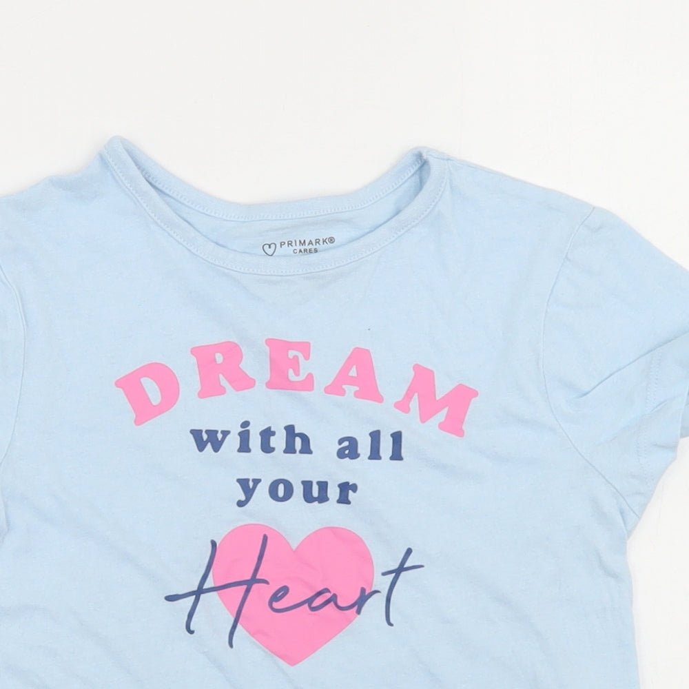 Primark Girls Blue  Cotton Basic T-Shirt Size 5-6 Years Crew Neck  - Dream