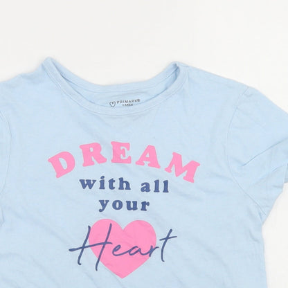 Primark Girls Blue  Cotton Basic T-Shirt Size 5-6 Years Crew Neck  - Dream