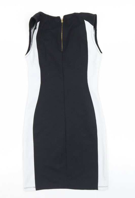 Pull&Bear Womens Black Colourblock Polyester Bodycon  Size L  Round Neck Zip