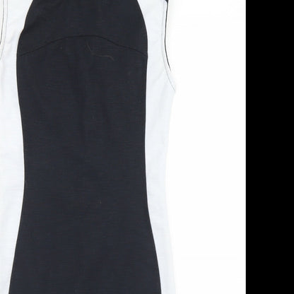 Pull&Bear Womens Black Colourblock Polyester Bodycon  Size L  Round Neck Zip