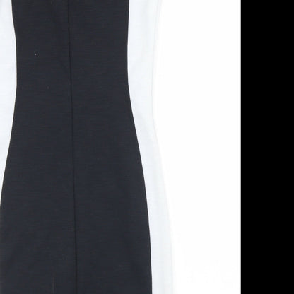 Pull&Bear Womens Black Colourblock Polyester Bodycon  Size L  Round Neck Zip
