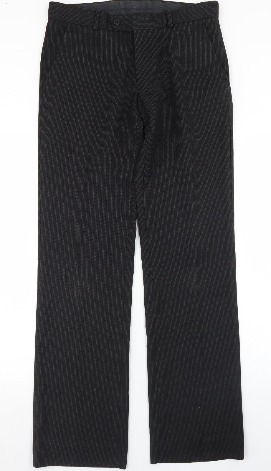 New Look Womens Black Striped Polyester Dress Pants Trousers Size 30 in L31 in Regular Button