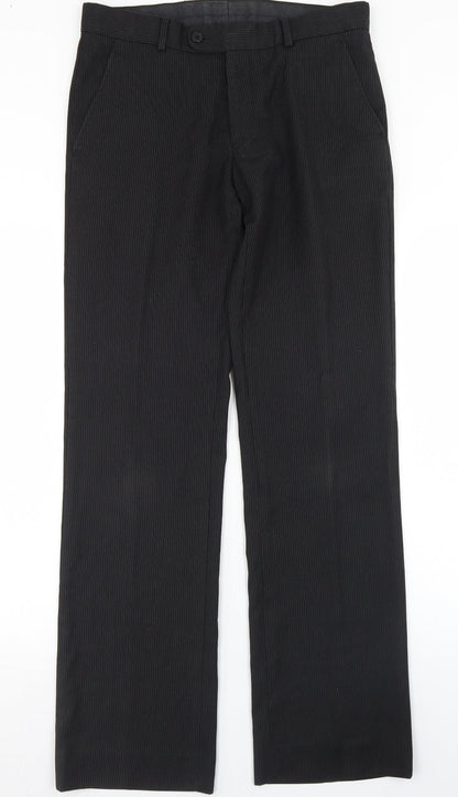New Look Womens Black Striped Polyester Dress Pants Trousers Size 30 in L31 in Regular Button
