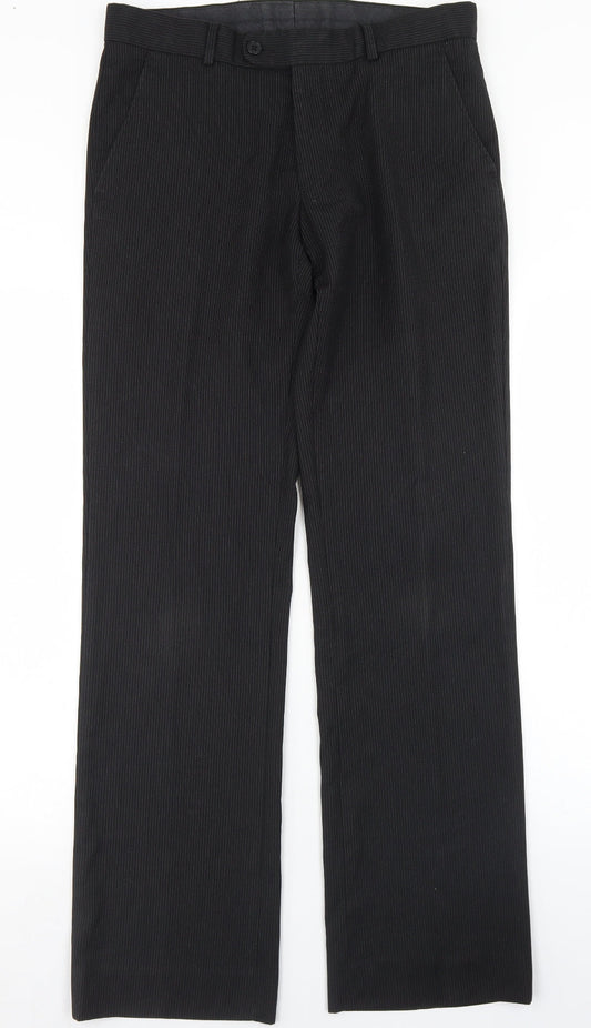 New Look Womens Black Striped Polyester Dress Pants Trousers Size 30 in L31 in Regular Button
