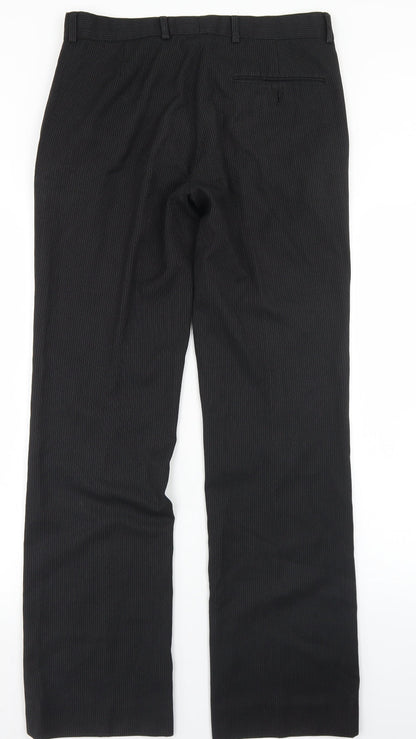 New Look Womens Black Striped Polyester Dress Pants Trousers Size 30 in L31 in Regular Button