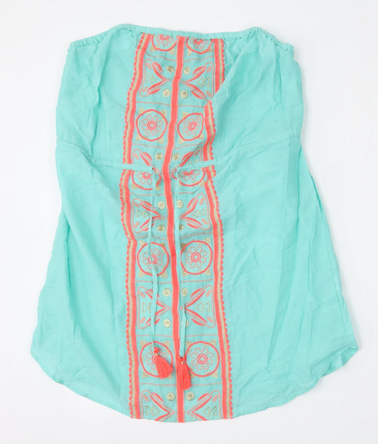 Matalan Womens Green Geometric Cotton Kaftan  Size L  Round Neck