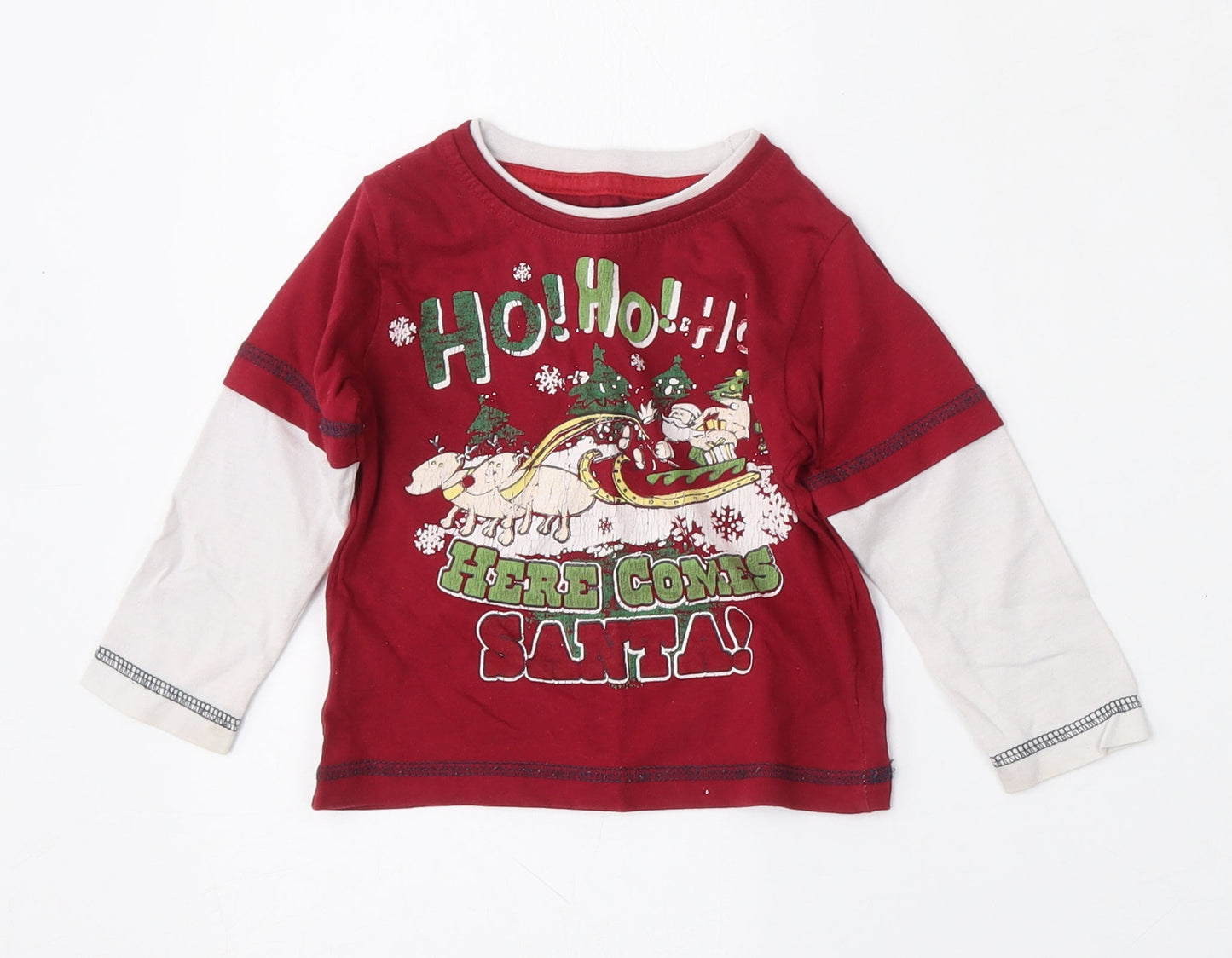 Dunnes Stores Boys Red  Cotton Basic T-Shirt Size 9-12 Months Round Neck