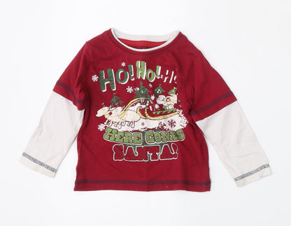 Dunnes Stores Boys Red  Cotton Basic T-Shirt Size 9-12 Months Round Neck