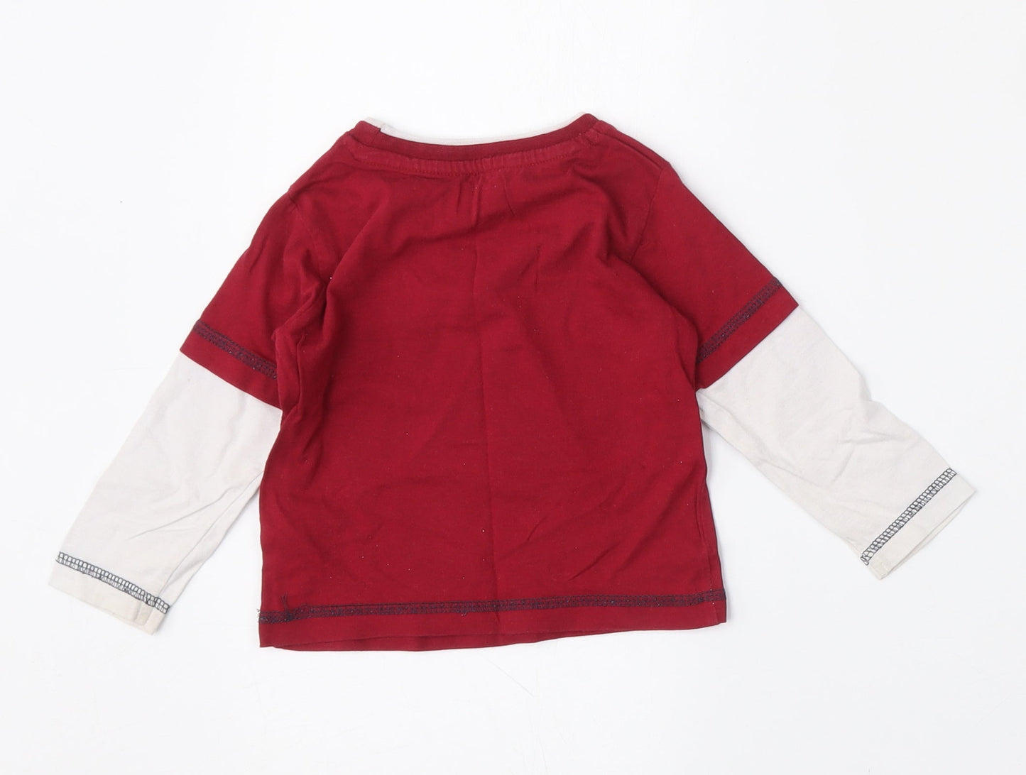 Dunnes Stores Boys Red  Cotton Basic T-Shirt Size 9-12 Months Round Neck
