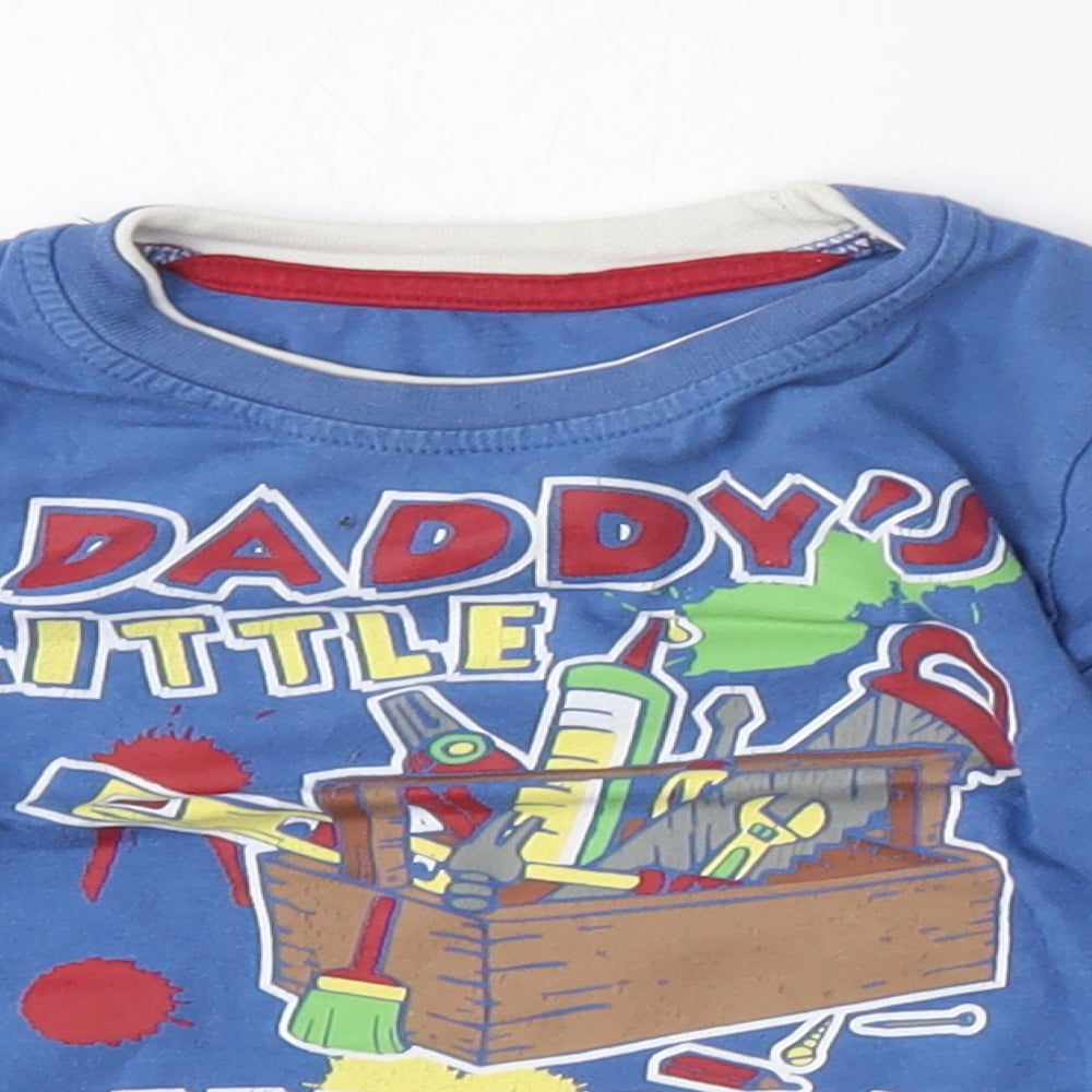 Dunnes Stores Boys Blue  Cotton Basic T-Shirt Size 9-12 Months Round Neck
