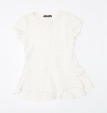 Atmosphere Womens White  Viscose Basic T-Shirt Size 6 Round Neck