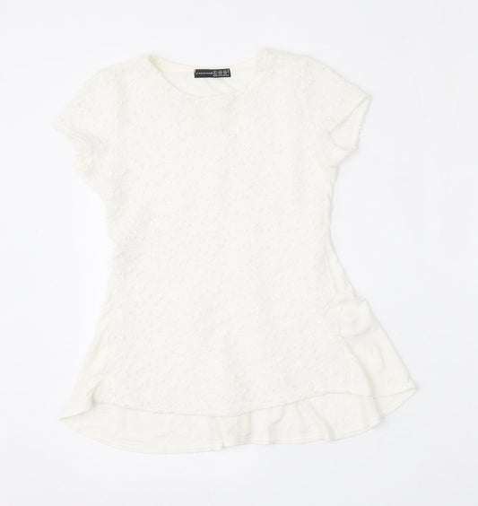 Atmosphere Womens White  Viscose Basic T-Shirt Size 6 Round Neck