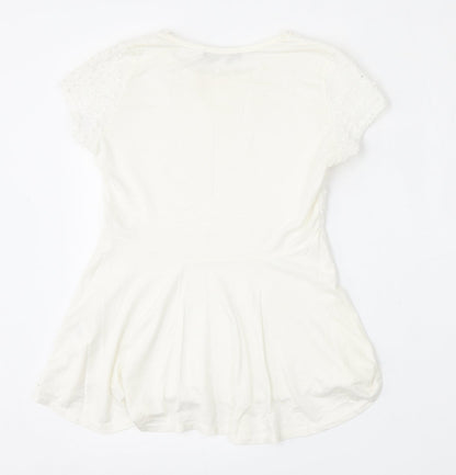 Atmosphere Womens White  Viscose Basic T-Shirt Size 6 Round Neck