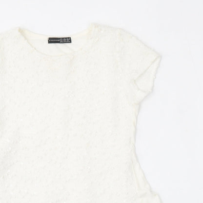 Atmosphere Womens White  Viscose Basic T-Shirt Size 6 Round Neck