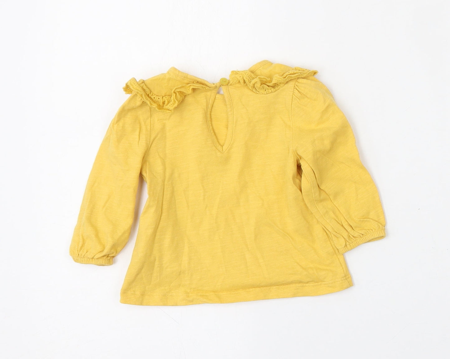 NEXT Girls Yellow  Cotton Basic T-Shirt Size 3-6 Months Round Neck