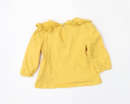 NEXT Girls Yellow  Cotton Basic T-Shirt Size 3-6 Months Round Neck