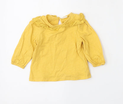 NEXT Girls Yellow  Cotton Basic T-Shirt Size 3-6 Months Round Neck