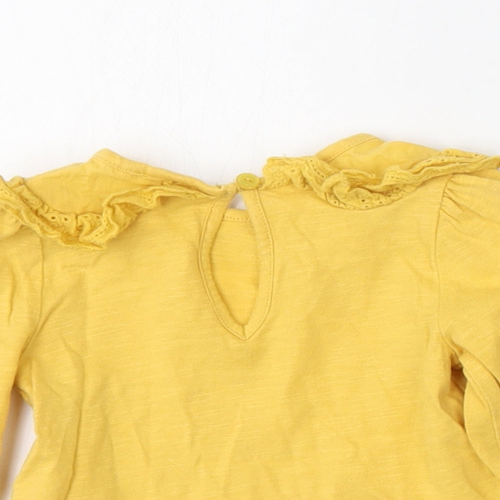 NEXT Girls Yellow  Cotton Basic T-Shirt Size 3-6 Months Round Neck