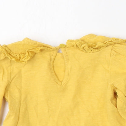 NEXT Girls Yellow  Cotton Basic T-Shirt Size 3-6 Months Round Neck