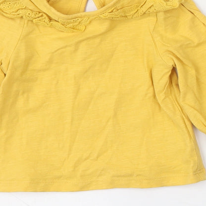 NEXT Girls Yellow  Cotton Basic T-Shirt Size 3-6 Months Round Neck