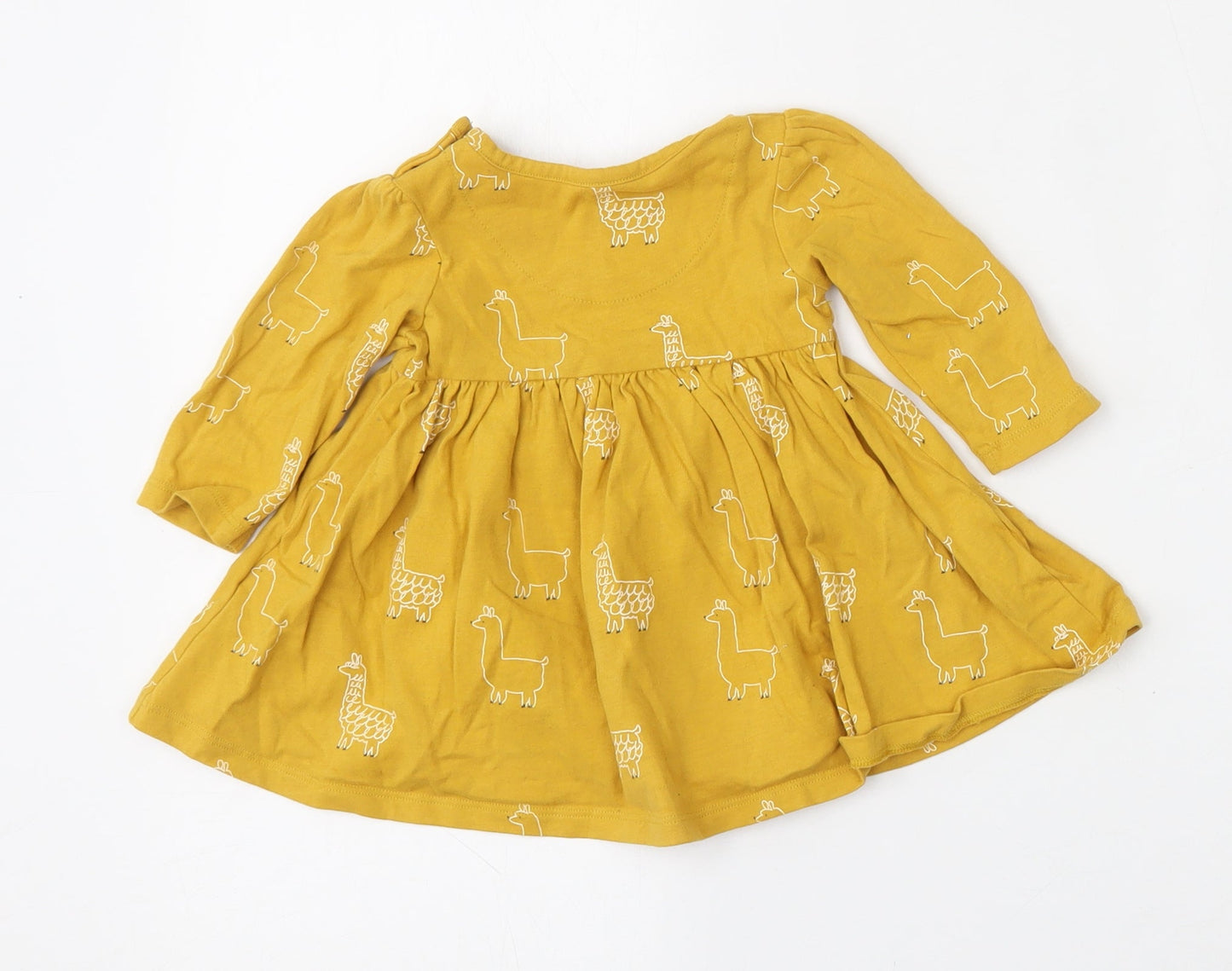 Marks and Spencer Girls Yellow Geometric Cotton Skater Dress  Size 3-6 Months  Round Neck
