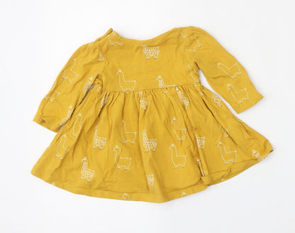 Marks and Spencer Girls Yellow Geometric Cotton Skater Dress  Size 3-6 Months  Round Neck