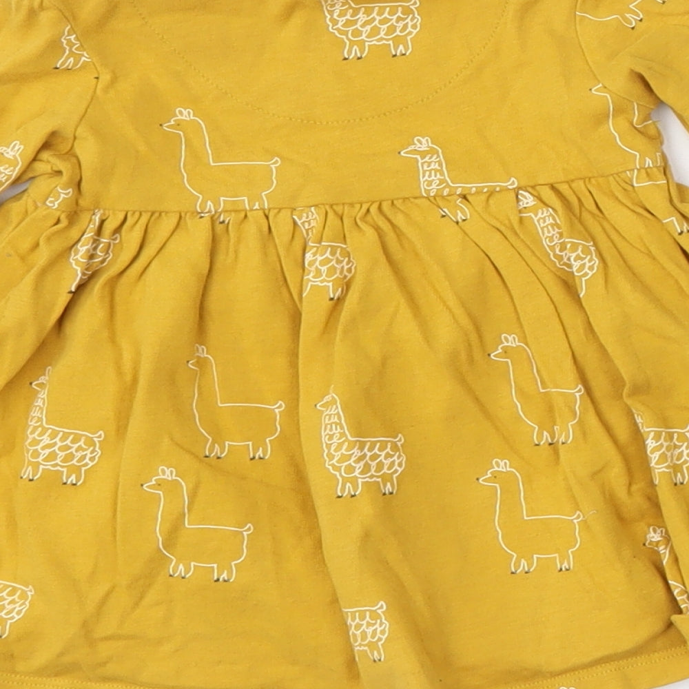 Marks and Spencer Girls Yellow Geometric Cotton Skater Dress  Size 3-6 Months  Round Neck