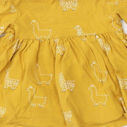 Marks and Spencer Girls Yellow Geometric Cotton Skater Dress  Size 3-6 Months  Round Neck