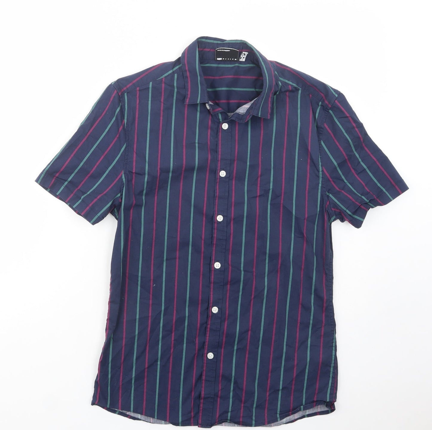 ASOS Mens Blue Striped Cotton  Button-Up Size S Collared Button