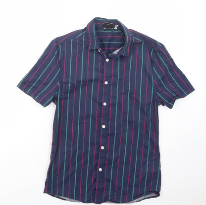 ASOS Mens Blue Striped Cotton  Button-Up Size S Collared Button