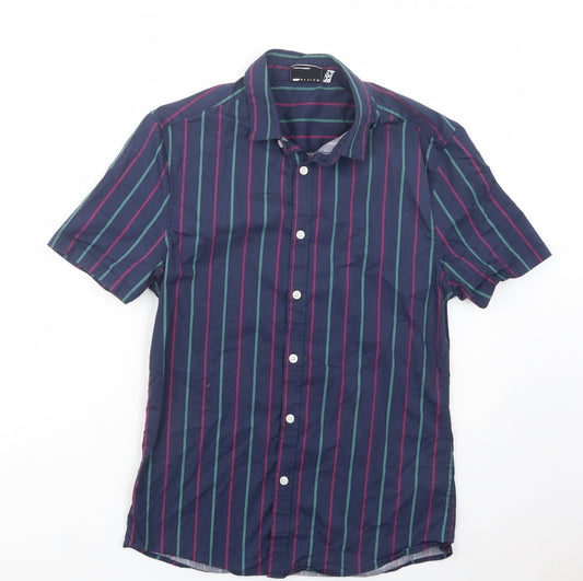 ASOS Mens Blue Striped Cotton  Button-Up Size S Collared Button