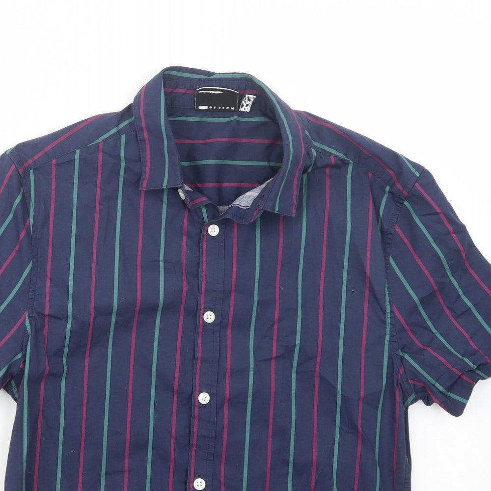 ASOS Mens Blue Striped Cotton  Button-Up Size S Collared Button