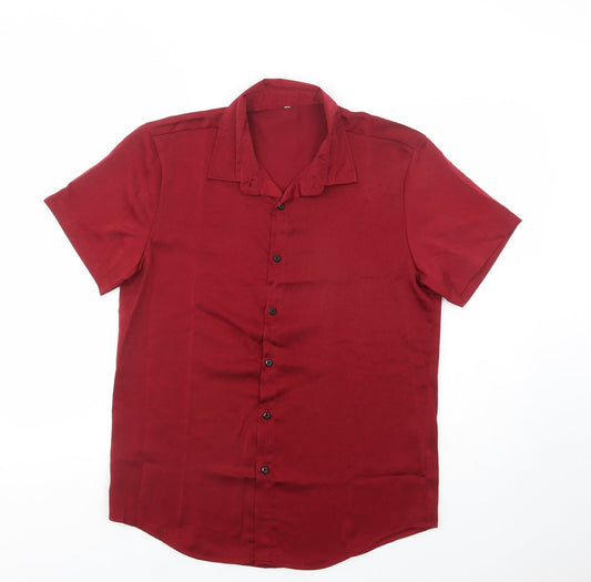 SheIn Womens Red  Polyester Basic Button-Up Size M Collared