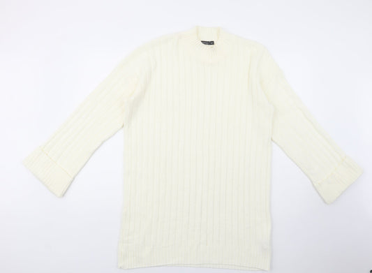 Boohoo Womens Ivory Mock Neck  Acrylic Tunic Jumper Size M