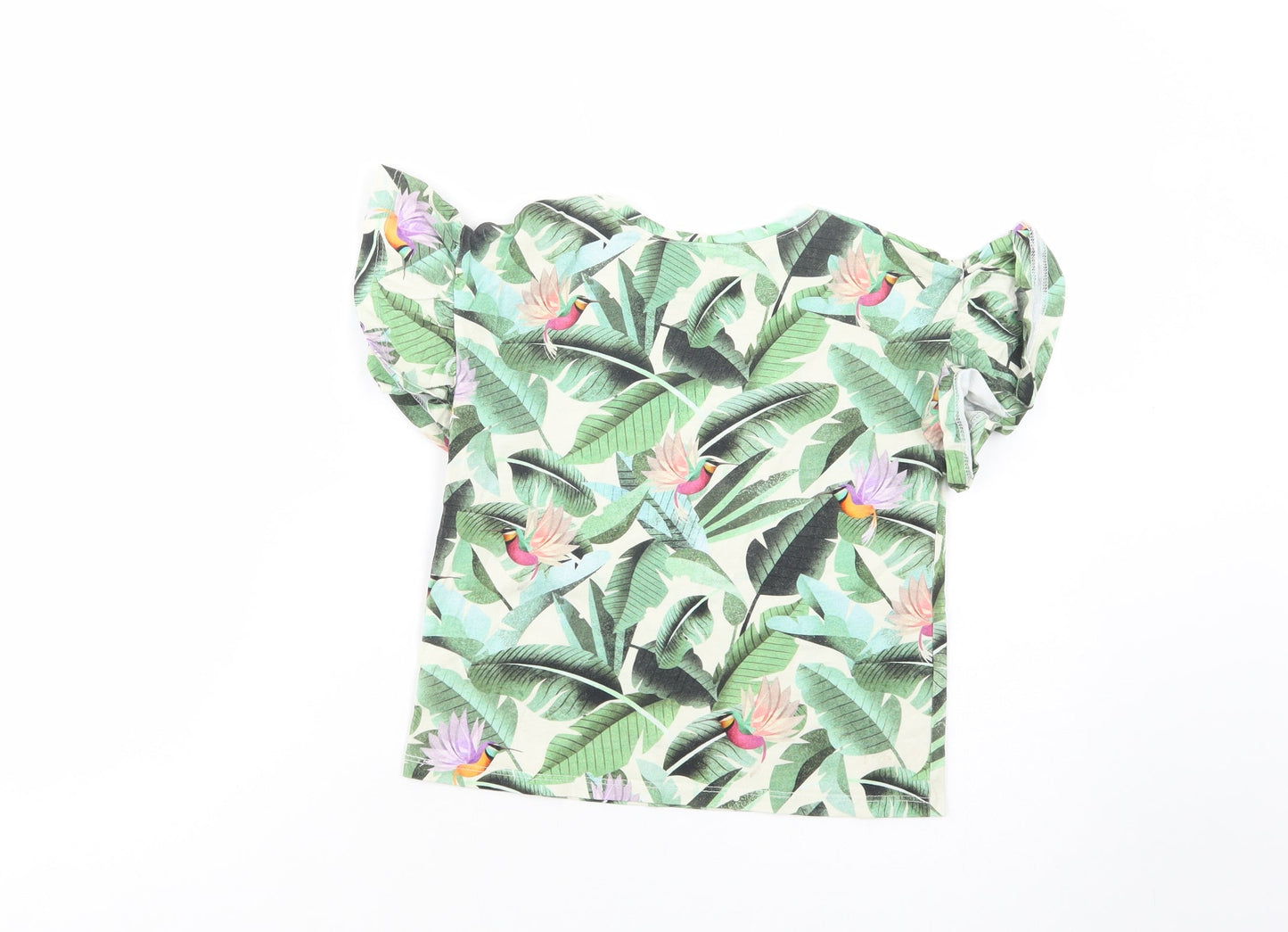 H&M Girls Green Floral Cotton Pullover Polo Size 6-7 Years Crew Neck Pullover
