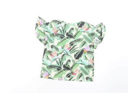 H&M Girls Green Floral Cotton Pullover Polo Size 6-7 Years Crew Neck Pullover