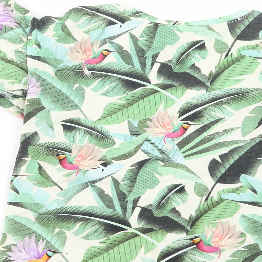 H&M Girls Green Floral Cotton Pullover Polo Size 6-7 Years Crew Neck Pullover