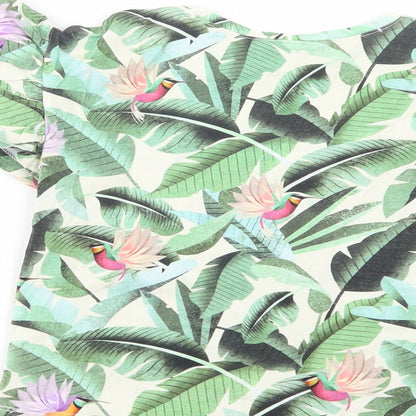 H&M Girls Green Floral Cotton Pullover Polo Size 6-7 Years Crew Neck Pullover