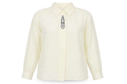 Front view of Clove Collection women’s yellow polyester basic button-up, size UK 20, collared