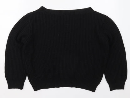 SheIn Womens Black Boat Neck  Acrylic Pullover Jumper Size M