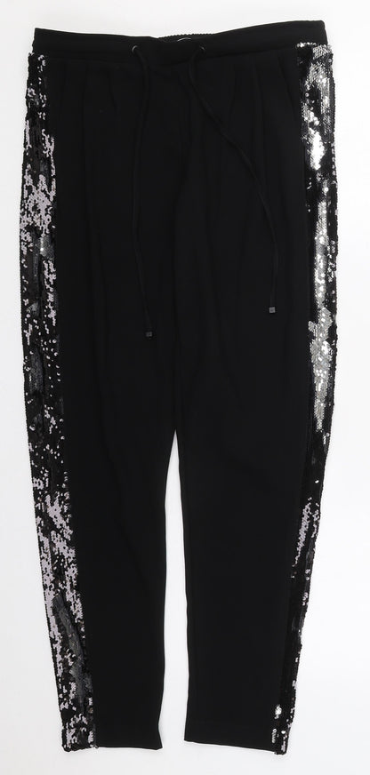 Cotton Brothers Womens Black  Polyester Trousers  Size S L28 in Regular Drawstring