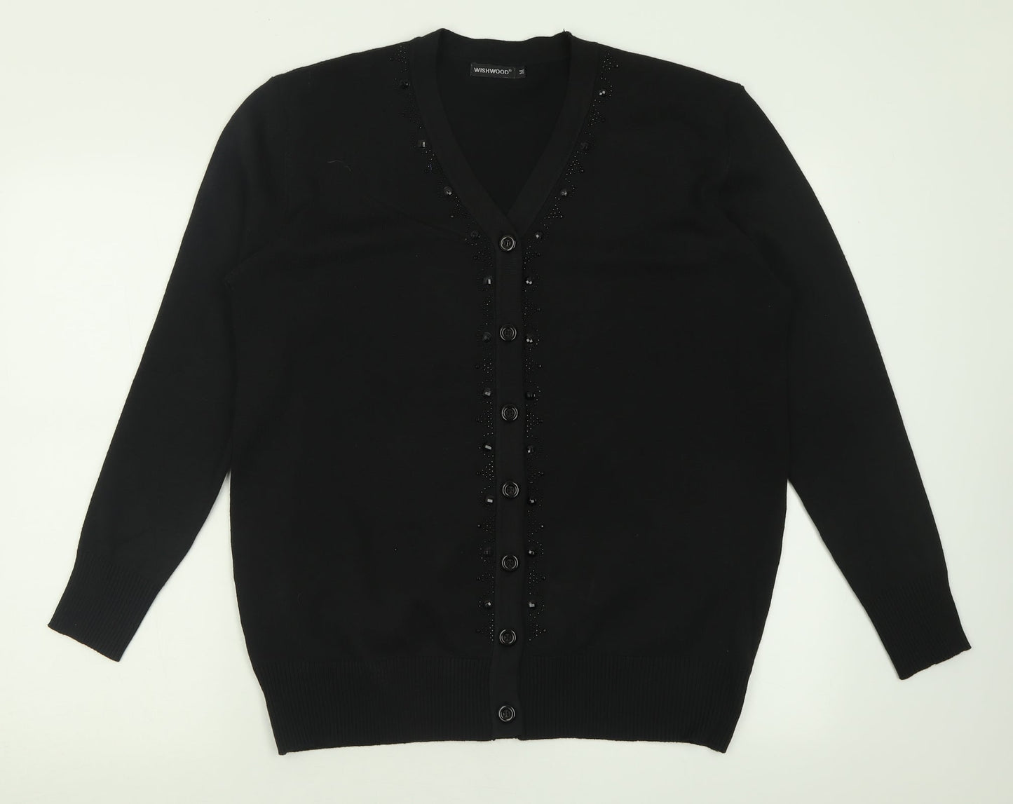 Wishwood Womens Black V-Neck  Polyester Cardigan Jumper Size M