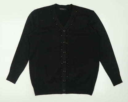 Wishwood Womens Black V-Neck  Polyester Cardigan Jumper Size M